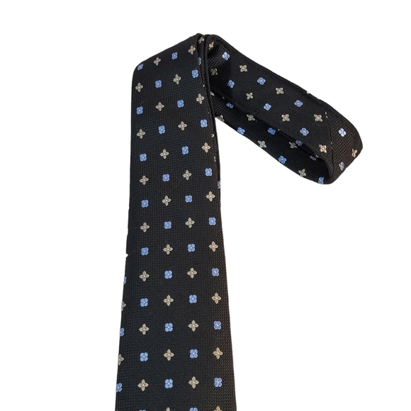 Roundtree & Yorke 100% Silk Handmade Floral Polka-Dot Pattern Black Men's Tie - Picture 6 of 12